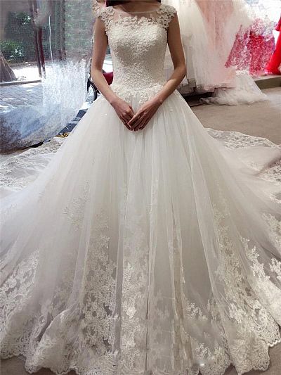 Fabulous Ball Gown Wedding Dress with Chapel Train