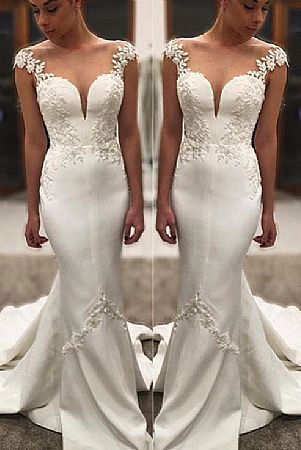 Sexy Satin Mermaid Wedding Dresses with Straps 2018