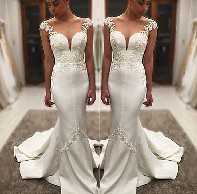 Sexy Satin Mermaid Wedding Dresses with Straps 2018