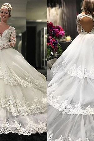Stunning Lace Wedding Dress with Tiered Skirts