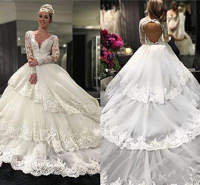 Stunning Lace Wedding Dress with Tiered Skirts