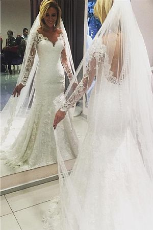 Dream Lace Wedding Dresses with Sheer Long Sleeves