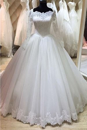 Princess Ball Gown Wedding Dresses with Long Sleeves