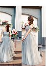 Ruched Gray Tulle Wedding Dresses Off the Shoulder