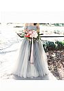 Ruched Gray Tulle Wedding Dresses Off the Shoulder