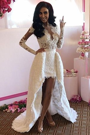 Summer Beach Wedding Dresses with Overskirt Long Sleeves