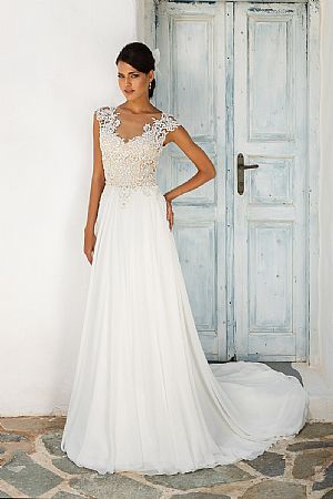 Lace Appliqued Bodice Chiffon Beach Wedding Dresses