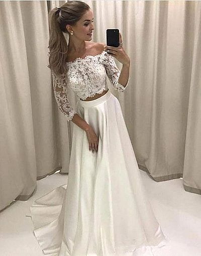 Simple Two Pieces Summer Beach Wedding Dresses