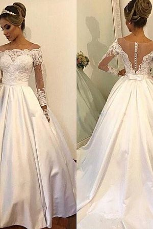 Gorgeous Bateau Satin Ball Gown Wedding Dress