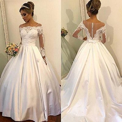 Gorgeous Bateau Satin Ball Gown Wedding Dress