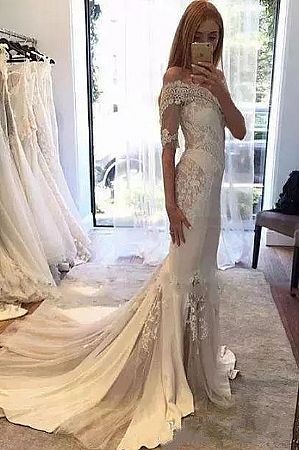 Sexy Bateau Mermaid Garden Wedding Dresses 2018