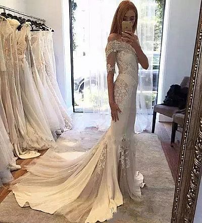 Sexy Bateau Mermaid Garden Wedding Dresses 2018