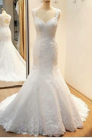 Classic Lace Beading Mermaid Wedding Dresses with Straps
