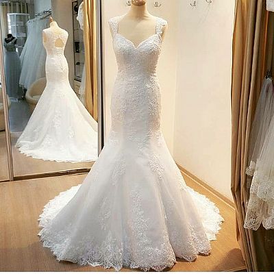 Classic Lace Beading Mermaid Wedding Dresses with Straps