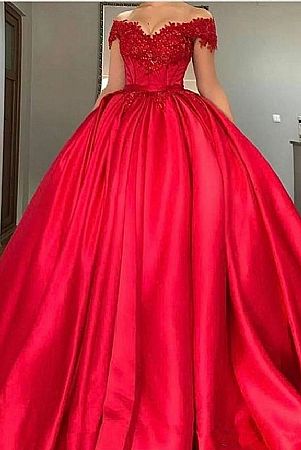 Fabulous Red Satin Ball Gown Wedding Dress 2018