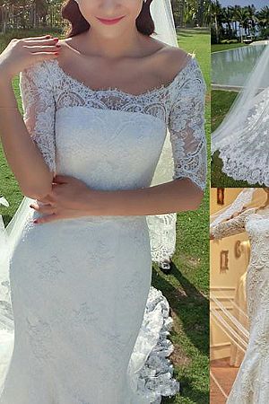 Sexy Lace Mermaid Bridal Gowns with Chapel Train