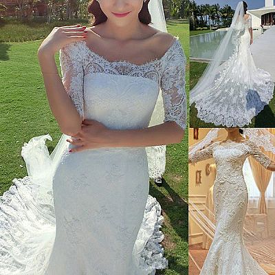 Sexy Lace Mermaid Bridal Gowns with Chapel Train