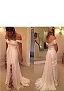 Simple Pleated Wedding Dress Off the Shoulder Side Slit