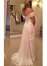 Simple Pleated Wedding Dress Off the Shoulder Side Slit