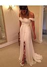 Simple Pleated Wedding Dress Off the Shoulder Side Slit
