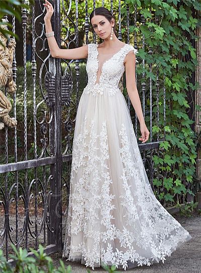 Beautiful Plunging Neckline Backless Garden Wedding Dresses