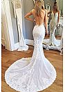 Embroidery Summer Backless Wedding Dresses with Spaghetti Straps