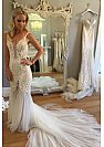 Plunging Neckline Embroidery Tulle Beach Wedding Dresses