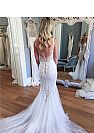 Plunging Neckline Embroidery Tulle Beach Wedding Dresses