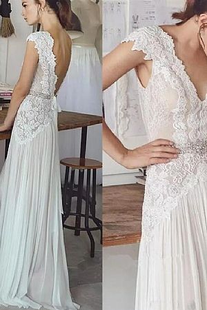 Pretty Chiffon Wedding Dress with Beaded Waistline