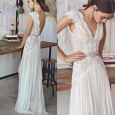 Pretty Chiffon Wedding Dress with Beaded Waistline