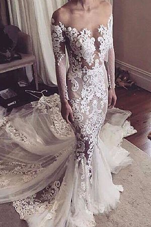 Glamorous Wedding Dresses with Unique Lace Appliques