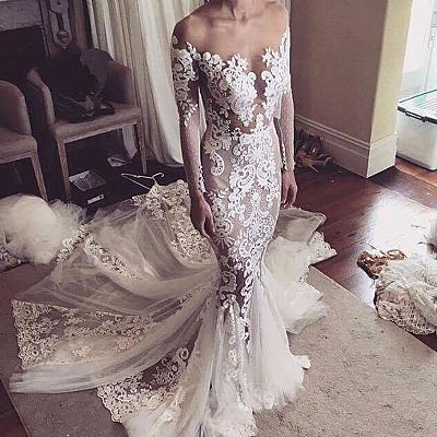 Glamorous Wedding Dresses with Unique Lace Appliques