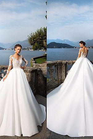 Graceful Satin Wedding Dresses with Appliqued Bodice