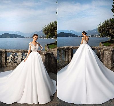 Graceful Satin Wedding Dresses with Appliqued Bodice
