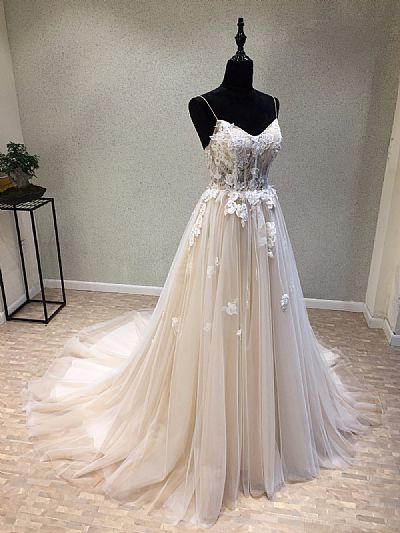 New Tulle A-Line Wedding Dress with Lace Up Back