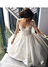 Luxurious Embroidery Appliqued Wedding Dress Sheer Back with Buttons