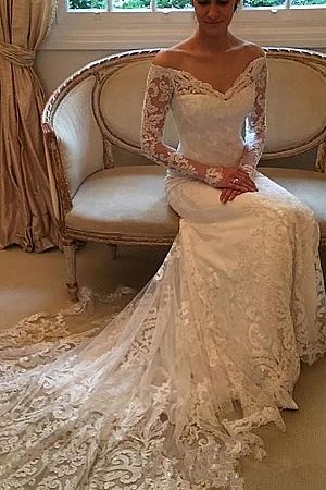 Graceful Lace Wedding Dress Off the Shoulder & Long Sleeves