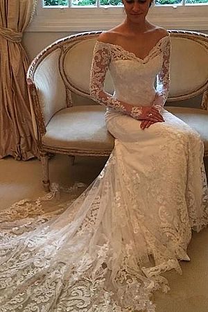 Graceful Lace Wedding Dress Off the Shoulder & Long Sleeves