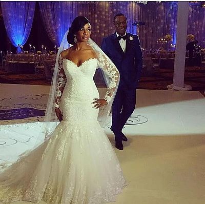 African Lace Mermaid Wedding Dresses with Long Sleeves