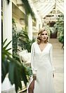 Side Slit Crepe Wedding Dress with Long Sleeves