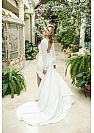 Side Slit Crepe Wedding Dress with Long Sleeves