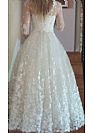 Delicate Lace Appliqued Wedding Dress with 3/4 Sleeves