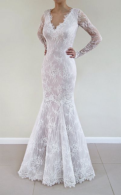 Delicate Lace Appliqued Wedding Dress with Belt & Buttons