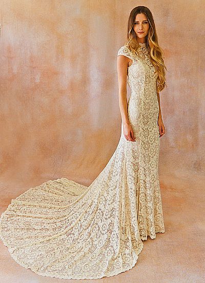 Vintage Lace Bridal Gowns with Open Back & Short Sleeves