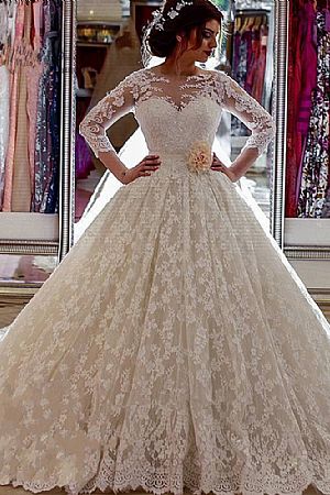 Arabian Style Illusion Ball Gown Wedding Dress with Church Train