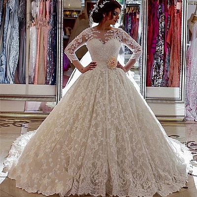 Arabian Style Illusion Ball Gown Wedding Dress with Church Train