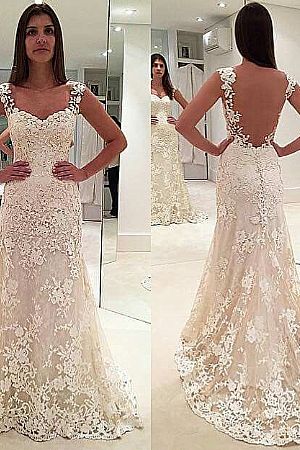 Backless Mermaid Wedding Dresses with Lace Straps