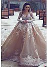 Luxurious Champagne Organza Ball Gown Wedding Dress with Beadings