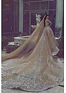 Luxurious Champagne Organza Ball Gown Wedding Dress with Beadings