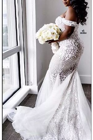 Off the Shoulder Embroidery Appliqued Wedding Dress Gowns
